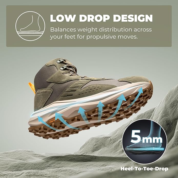 NORTIV 8 Men's Wide Toe Box Hiking Boots Low Drop Waterproof Outdoor Trekking Camping Winter Snow Shoes Katahdin
