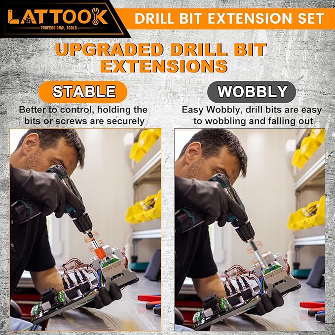 Drill Bit Extension Set, LATTOOK 4-Pieces 2-3/8", 4", 6", 12'' Long Magnetic Drill Screwdriver Bit Holder Extender, 1/4 Inch Hex Quick Release Bit Holder for Drill Bits