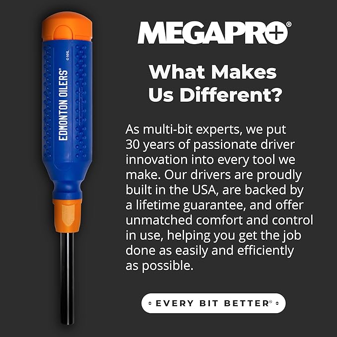 MEGAPRO짰 NHL짰 Team Edition Multi-bit Screwdriver | Officially Licensed NHL짰 Gear | Durable, Ergonomic, Pro-Grade Screwdriver (Edmonton Oilers짰)