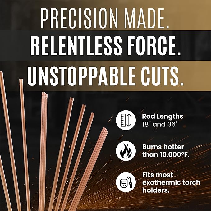 Broco Industrial Prime Cut Exothermic Cutting Rods - For Exothermic Cutting Torch Kit, Industrial-Grade for Metal Cutting, 3/8" x 36", 25 Rods