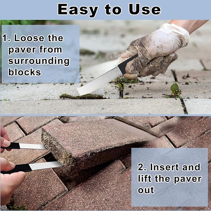 JUXYES 2 Pack Paver Removal Tool Set, Hard Steel Paver Puller Tool with Joint Scraper Micro Teeth, Paver Extractor Tool for Garden Lawn Yard Patio Paver Brick Block Replacement