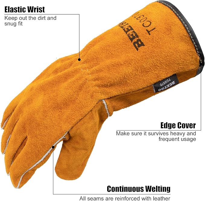 BEETRO Welding Gloves 2 Pairs Cow Leather Forge/Mig/Stick/Tig Welder Heat/Fire Resistant, Mitts for Oven/Grill/Fireplace/Furnace/Stove/Pot Holder/Wood Burner/Animal handling glove with Soft Lining