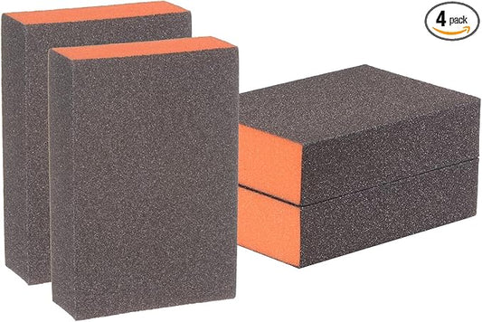 HARFINGTON 4pcs Sanding Sponge Blocks #120 (400 Grits) Wet/Dry Hand Sanding Sponges, 100x70x25mm Foam Sanding Block Pad for Polishing Kitchen Metal Wood Drywall Furniture, Brown&Orange