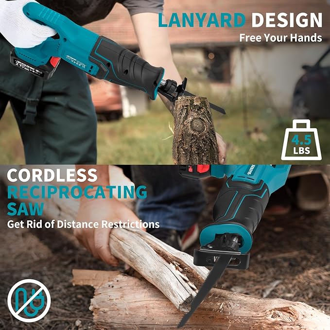 Brushless Reciprocating Saw,21V Cordless Saws with 2횞4.0Ah Battery,Variable Speed Power saw zaw 3500SPM 28mm with 12 Saw Blades,Rec챠proca Tool-Free Blade Change for Cutting Wood,Metal & PVC