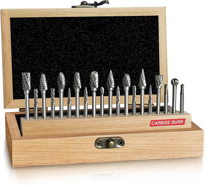 Tungsten Carbide Burr Set Die Grinder Bits 1/8" Shank 20Pcs - Double Cut Rotary Burr for Metal Deburring, Finishing, Carving, Grinding, Polishing, Engraving, Drilling