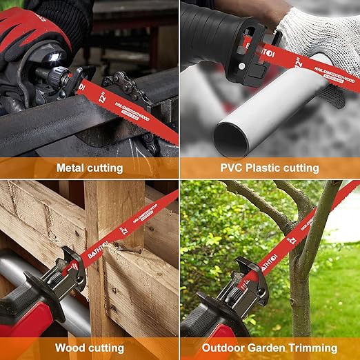 25 Pack 12 Inch 6/12 Tpi Reciprocating Saw Blades for Wood and Nail-Embedded Wood Cutting, Bi-Metal Sawzall Blades with 8% Cobalt for Longer Life and Faster Cutting Speed