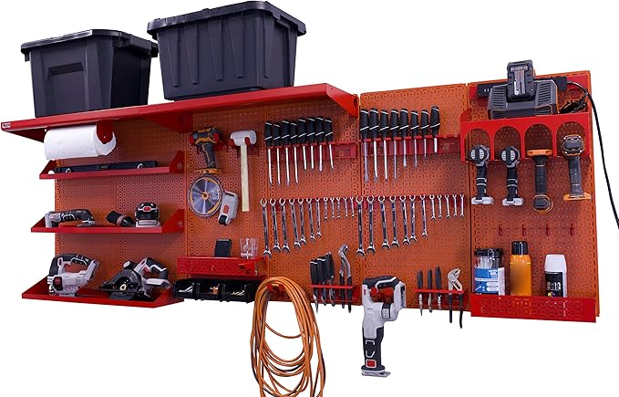 OmniWall Weekend Warrior Ultimate Tool Kit-96" x 32" Metal Pegboard Wall Storage System Orange/Red