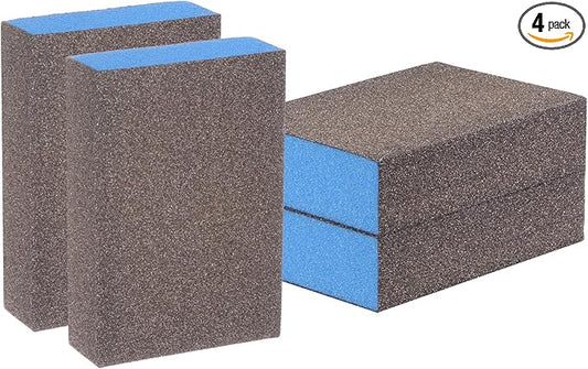 HARFINGTON 4pcs Sanding Sponge Blocks #100 (240-320 Grits) Wet/Dry Hand Sanding Sponges, 100x70x25mm Foam Sanding Block Pad for Polishing Kitchen Metal Wood Drywall Furniture, Brown&Blue