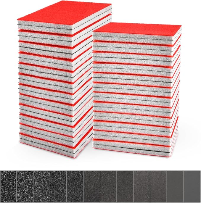 60 Pcs 180-3000 Grit Sanding Sponge Set, 3 x 4 Inch Ultra Fine Sanding Sponges Pads, Wet and Dry Sand Paper for Metal Wood Furniture Drywall Walls Stone Automotive Paint Plastic