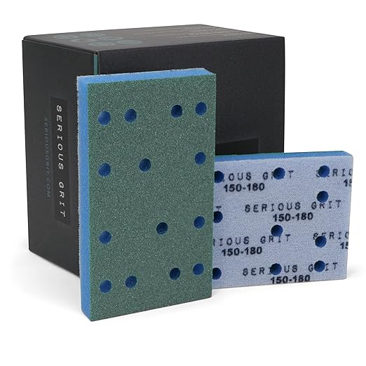 Serious Grit - 3" x 5" (80x133mm) Foam Sanding Pads - P150-180 Med Fine Finish Grit - 1/2" Thick Low Density Foam - Hook & Loop - Fits Festool RTS 400 & Mirka DEOS 3x5 Sanders ??Made in USA ??10 Pack