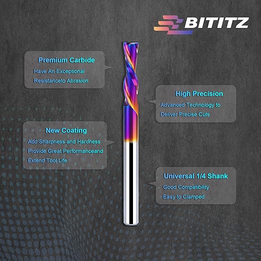 Downcut Spiral Router Bit 1/4 Inch Cutting Diameter 1 Inch Cutting Length and 3 Inch Overall Length, CNC Router Bits End Mill for Wood Cutting, Slot Mortise, Engraving
