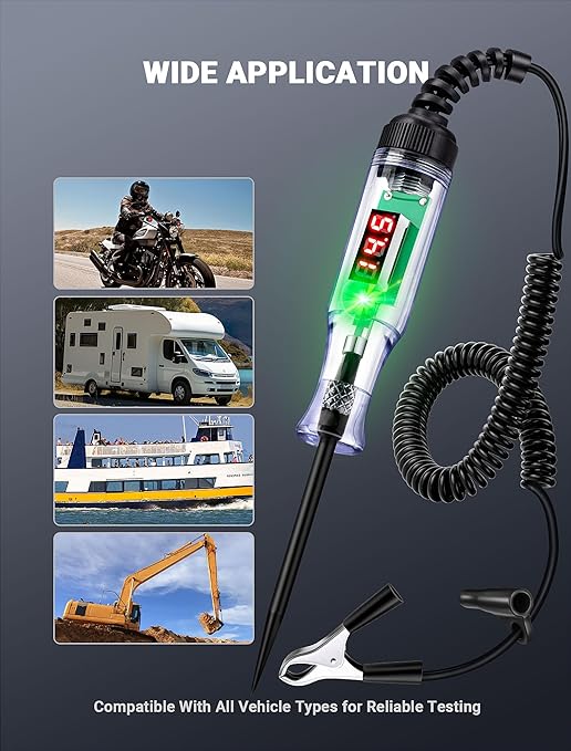 Heavy Duty Automotive Test Light Circuit Tester, 3-48V Digital Voltage Tester with Voltmeter & Dual Polarity Indicator, Electrical Test Pen with Stainless Probe for Car, Truck, RV, Boat Fuse Testing