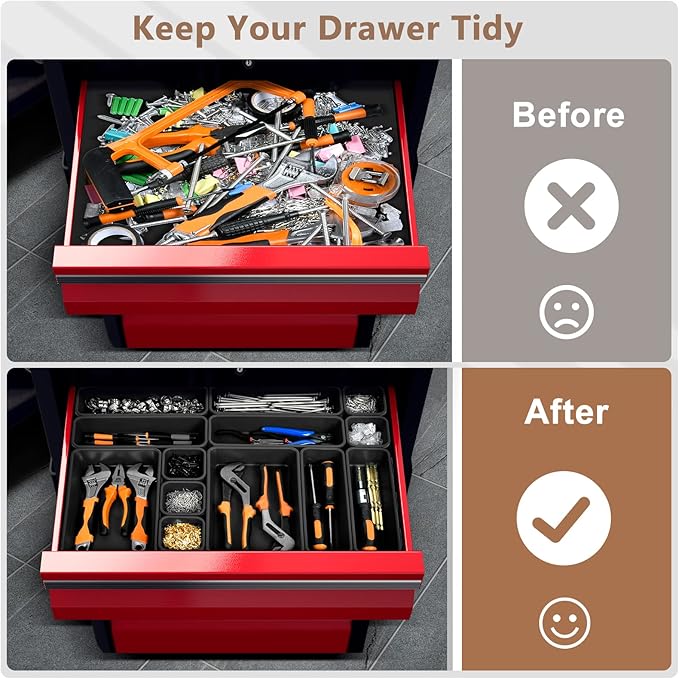 ?륪ore Larger Size?멇-LUGEI??9 PCS-5 Size??Tool Box Organizer Tray Divider Set?륛lack??Desk Drawer Organizer Bin, Garage Organization and Storage Toolbox for Rolling Tool Chest Cart WorkBench Part Widget