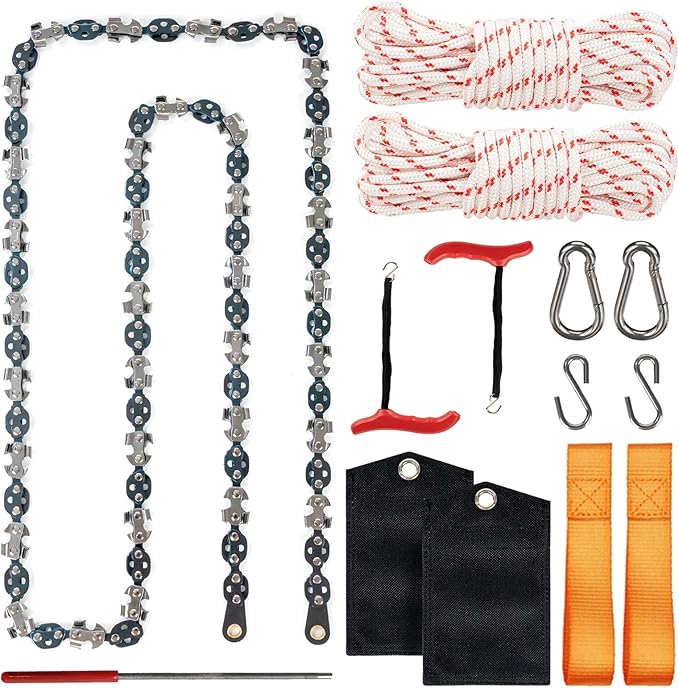 53 Inch High Reach Tree Limb Hand Rope Saw, 68 Sharp Teeth Blades on Both Sides, Folding Rope Chain Saw, High Limb Pocket Chainsaw