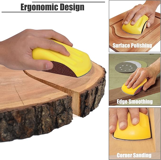 Yakamoz 2Pcs Hand Sanding Blocks, 5 Inch Hook Loop Sanding Block Foam Hand Sander Backing Pads for 5 Inch Hook and Loop Sanding Discs Sandpapers