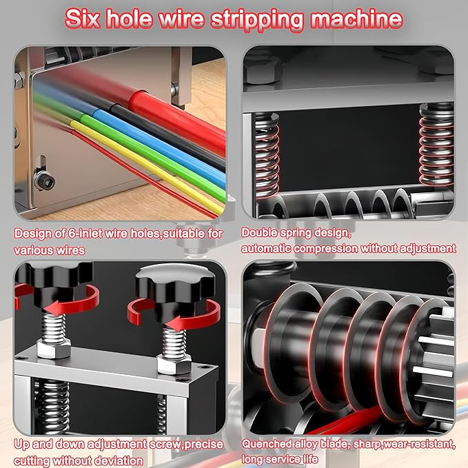 Manual Wire Stripper Machine,Drill Powered Hand Crank Wire Stripper Tool With 6 Channels and 5 Blades,Wire Stripping Tool for 0.06"-0.65" Scrap Wire,Scrapping Copper Wire Peeler Machine (Black)