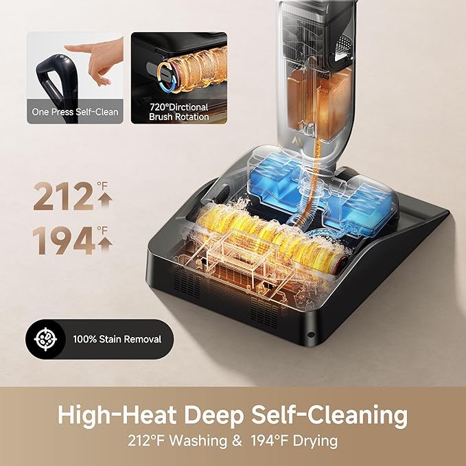 Mova X4 Pro Wet Dry Vacuum Cleaner, 20000Pa Cordless Vacuum Mop with Zero Tangle, Hot Water Mopping for Sticky Messes,194??Hot Air Self Drying, 180째 Lie Flat, Push-in Charging Station, LED Display