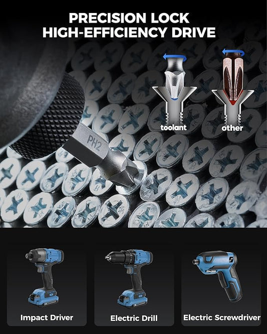 toolant Magnetic Screwdriver Bit Set, Impact Driver Bit Set, 1/4'' Hex S2 Steel Impact Driver Bit Set with Storage Box, 46-Piece