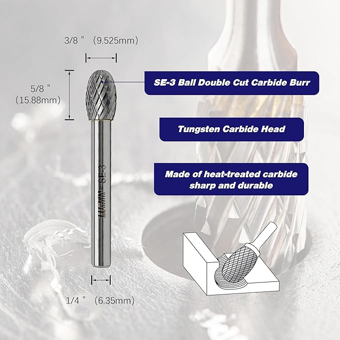 SE-3 Tungsten Carbide Burr Rotary File, Double Cut Oval Burs, 1pc by LU&MN