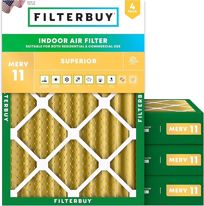 Filterbuy 24x30x4 Air Filter MERV 11 Superior Pet & Allergy Defense (4-Pack), Electrostatic Pleated HVAC AC Furnace Filters Replacement, Made in USA (Actual Size: 23.50 x 29.50 x 3.63)