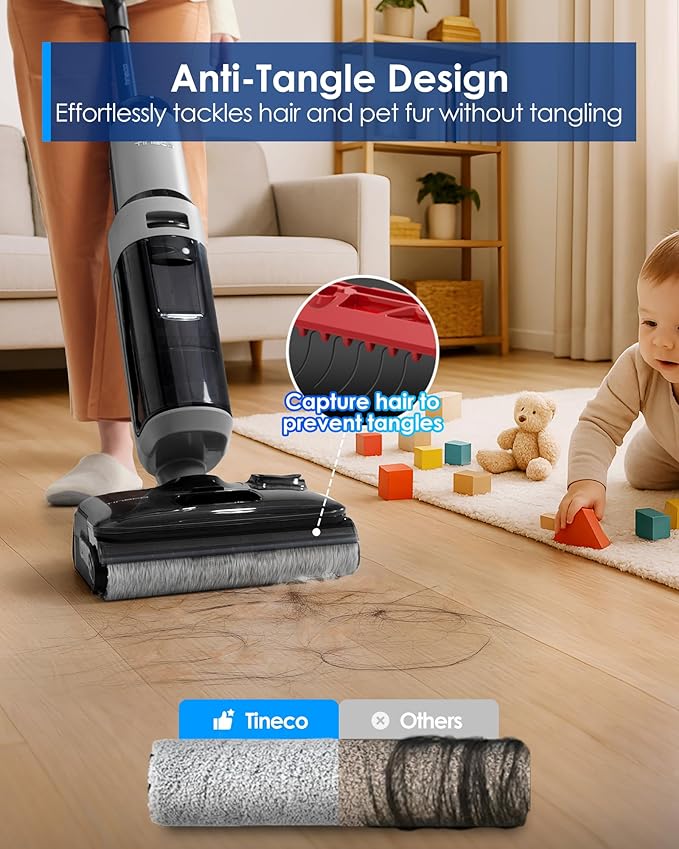 Tineco Floor ONE i5 Stretch Wet Dry Vacuum Cleaner, Vacuum & Mop in One Step, 20kpa Powerful Suction, 180째 Lay-Flat Design, Anti-Tangle Design, Dual-Sided Edge Cleaning, Up to 30* Minutes Runtime