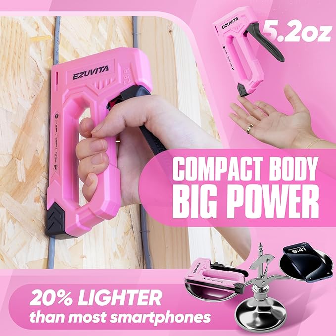 EZUVITA Light Duty Staple Gun for Wood, Pink Upholstery Staple Gun Kit with 2000pcs JT21 Staples 1/4, 5/16, 3/8 inch and Staple Remover, Stapler Gun for Crafts, DIY, Classroom, Decoration
