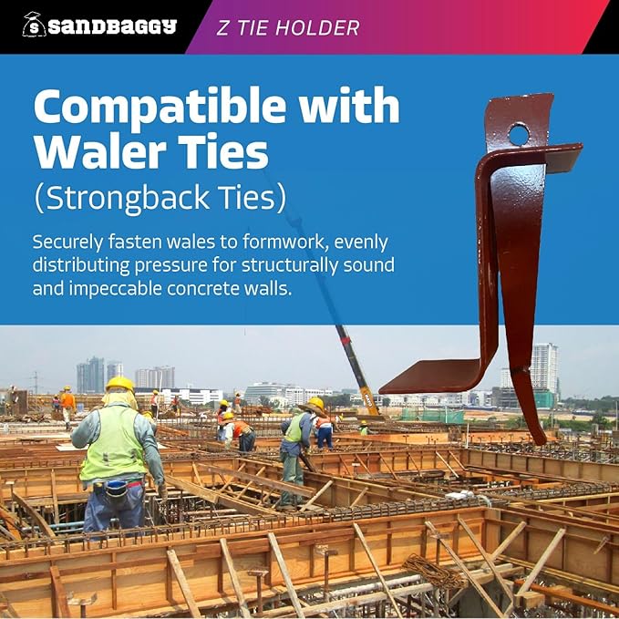 Sandbaggy Z-Tie Holder for Concrete Forms - Waler Tie Bracket - Secure Double 2X Lumber Wales - Construction Grade for Heavy Concrete Pours - Reusable / Removable (3.75" W x 7.5" L, 200)