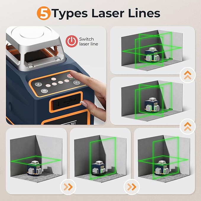 CIGMAN Laser Level Self Leveling 3x360째 3D Green Cross Line for Construction and Picture Hanging, Rechargeable battery, Remote Controller, Magnetic Rotating Stand Included
