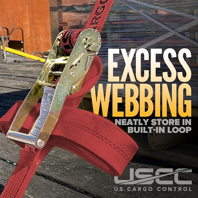US Cargo Control Wire Hook Ratchet Straps 2 Inch x 30 Foot (4-Pack), 10,000 LBS Break Strength, Ratchet Straps Heavy Duty with Double J Hooks, Red Cargo Tie Downs for Flatbed Trailers and Trucks