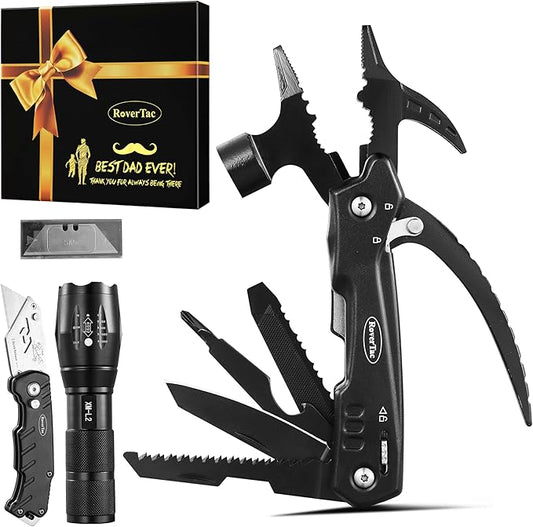 RoverTac Dad Tool Gift Set, 12-in-1 Multitool Hammer, Flashlight & Utility Knife in a Gift Box with "BEST DAD EVER", Unique & Practical Gift for Dad on Father?셲 Day, Birthday, Christmas & Retirement