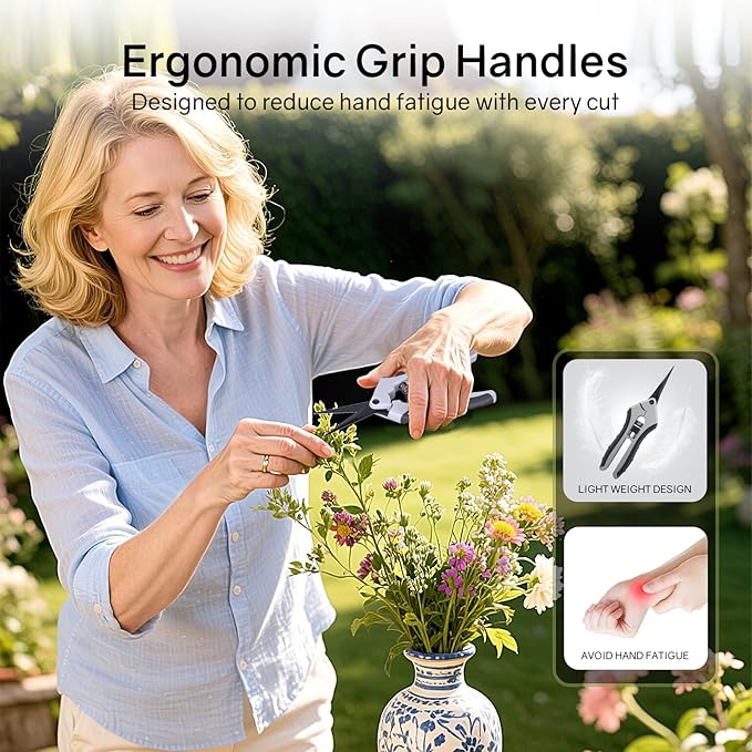 6.5" Ultra Sharp Pruning Shears - Professional Garden Scissors with Straight Stainless Steel Blades, Ergonomic Handle, Rust Resistant, Safety Lock, Trimming Scissors for Plants in Grow Tents,1-Pack