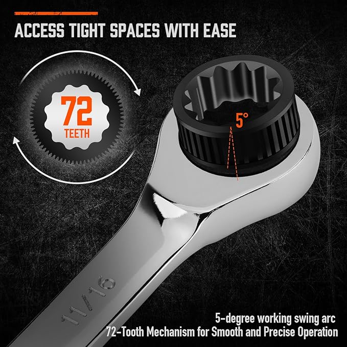 HORUSDY 13-Piece Sturdy Ratcheting Wrench Set | SAE 1/4''??/8'' | Max Torque Ratchet Combination Wrenches Set with Storage Rack | 72-Tooth | Chrome Vanadium Steel