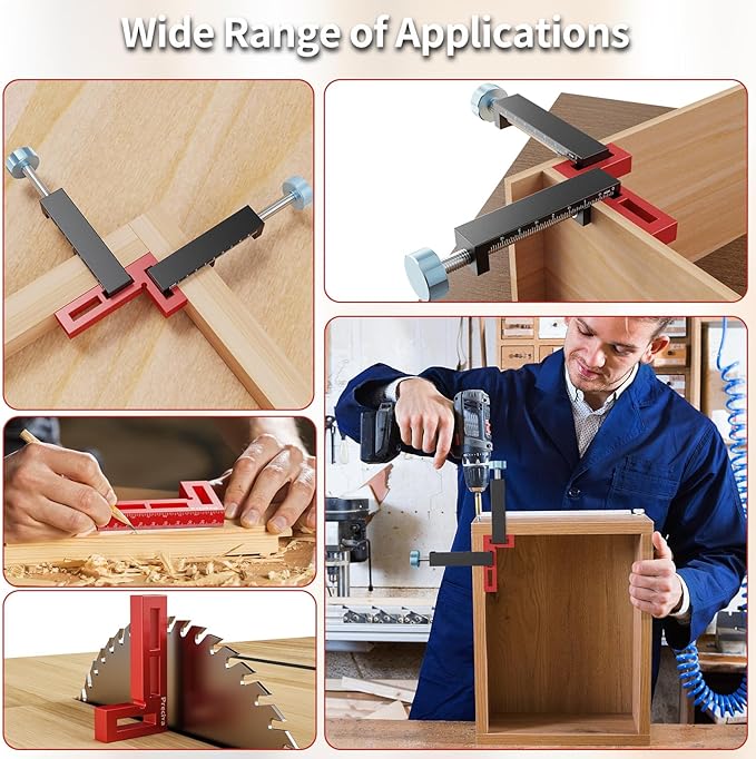 Preciva Corner Clamps for Woodworking, 90 Degree Positioning Squares with 4 C-Clamps, High-Strength Aluminum Alloy for Perfect Right Angle on Cabinets, Frames, Drawers (red-1)