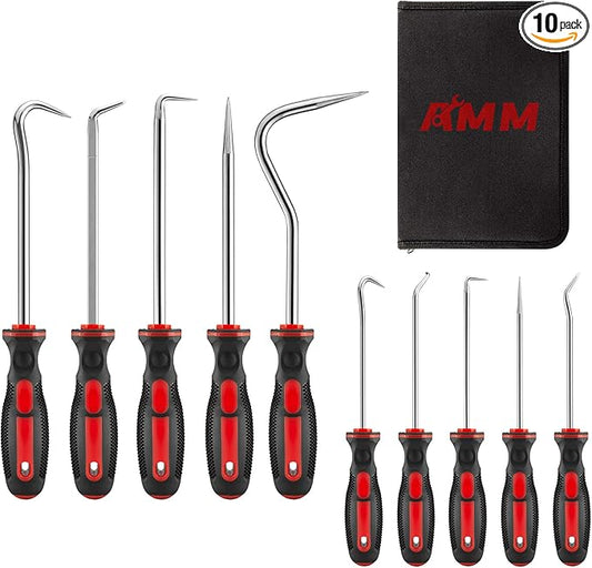 AMM 10 Piece Pick and Hook Set, Precision Automotive Pick Tool Set for Car Auto Oil Seal/O-Ring Seal Gasket Pick Mini Hooks Puller Remover Best for Automotive and Electronic Tools, Practical Tool