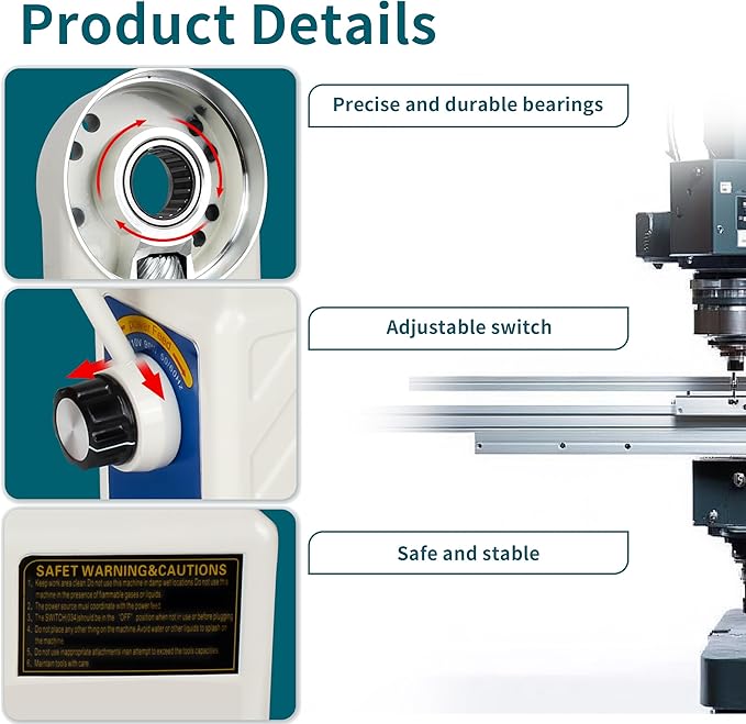 110V X-Axis Power Feed 650IN-Lb Torque for Milling Machine, Power Table Feed 2-200RPM Adjustable Rotate Speed for Bridgeport and Some Knee Type Milling Machine
