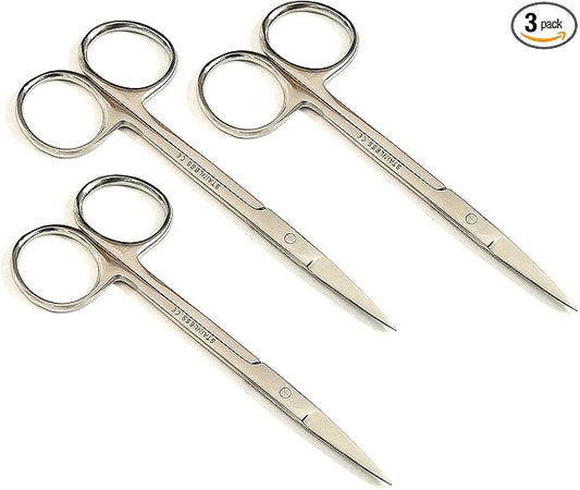 Iris Micro Dissecting Lab Sharp Scissors, 4.5" (11.43cm) Fine Point Straight, Stainless Steel (Pack of 3)