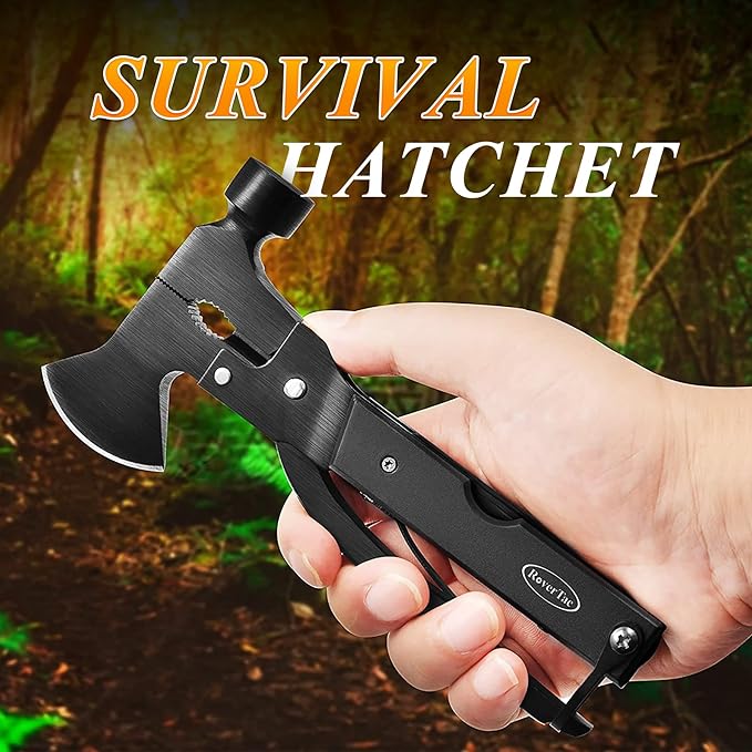 RoverTac 14-in-1 Multitool Camping Axe ??Multi Tool with Knife, Hammer, Saw, Screwdrivers, Bottle Opener ??Camping Tool with Sheath ??Tool Gifts for Men, Dad, Husband, and Outdoor Enthusiasts.