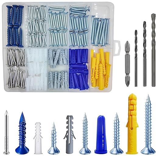 (274 pcs) Plastic Drywall Wall Anchors Kit with Screws竊?Concrete Screw kit Wall Anchor Set Suitable for Brick and Cement Walls