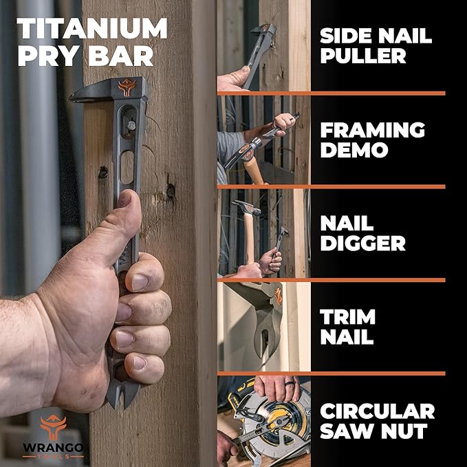 Wrango Tools 9.5" Titanium Nail Puller Cats Paw Pry Bar - 45% Lighter Than Steel - Side Nail Puller - 13mm Bolt Remover - Tools for Home Improvement, Construction & Demolition