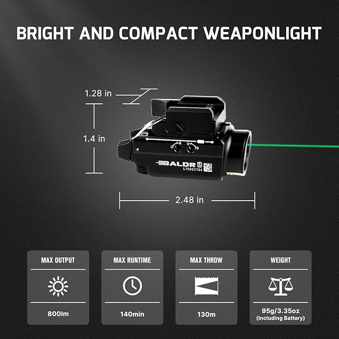 OLIGHT Baldr S 800 Lumens Compact Rail Mount Weaponlight with Green Beam and White LED Combo, Magnetic USB Rechargeable Tactical Flashlight with 1913 or GL Rail, Battery Included (Desert Tan)