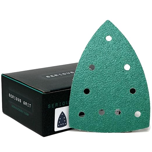 Serious Grit - 40 Grit 4" x 6" Delta (100mm x 150mm) Triangle Sanding Sheets - Fits Festool DTS 400 & Mirka DEOS Delta Sanders - Heavy-Duty Hook & Loop Film Sandpaper for Detail Sanders - 25 Pack Box