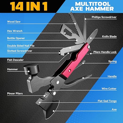 Gifts for Men, 15 in 1 Multitool Axe for Camping Hunting Hiking, Christmas Gifts for Dad, Husband, Him, Stocking Stuffers for Men Him Husband Boyfriend