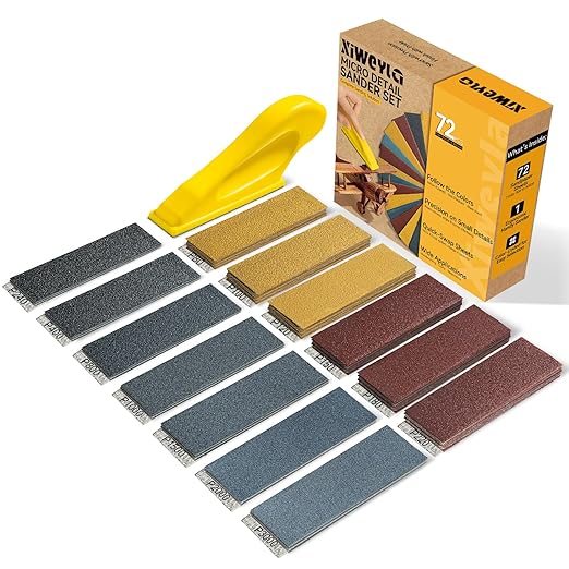 Christmas & Birthday Gift for DIY Lovers ??XIWEYLA 72PCS Sandpaper Set with Ergonomic Hand Sander, Micro & Detail Sander, 13 Grit Levels 80??000, Color-Coded Sandpaper for Wood, Crafts & Furniture