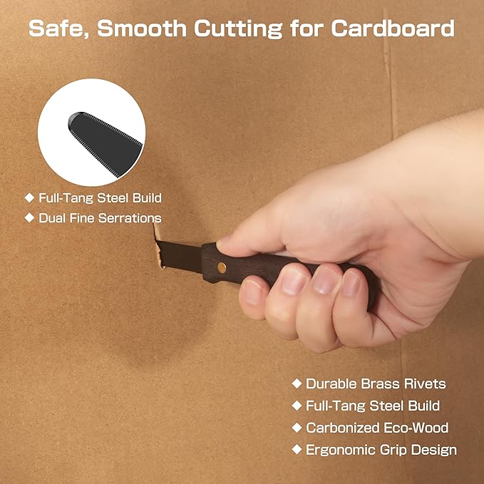 Zentara 2-Piece Cardboard Tool Set ??Full-Tang Stainless Steel Cutting Knife & Creasing Wheel with Carbonized Wood Handles, Teflon Coating, Gift Box for DIY Crafts & Box Resizing