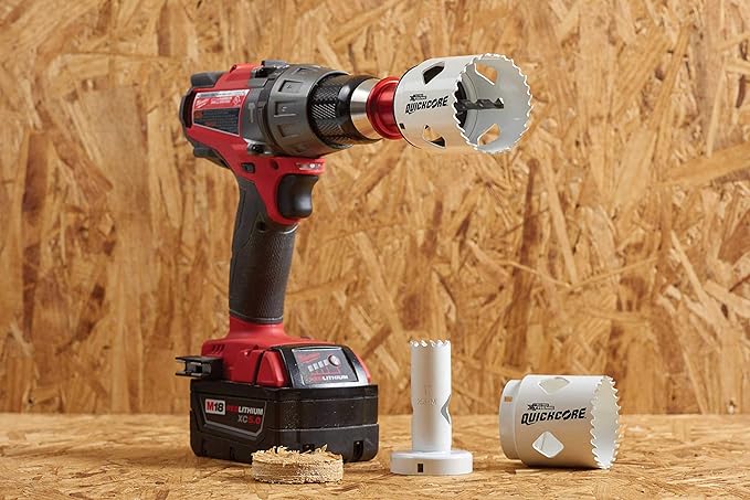 Disston QuickCore 7 pc Set - 1 Each: 1", 1-1/4", 1-1/2", 1-3/4", 2", and 2-1/2" Hole saws, Arbor with a Pilot Drill bit, Hex Key