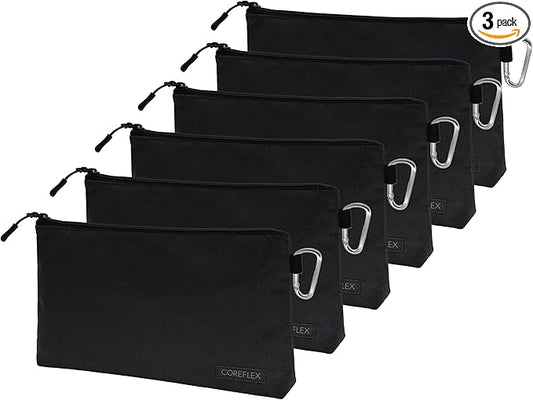 COREFLEX Premium Tool Pouch Zipper Bag, Small Tool Bag, Multipurpose Storage pouch, Heavy duty Flat Bottom Tool bag with YKK Zipper (6 pack Large 12inch Black)