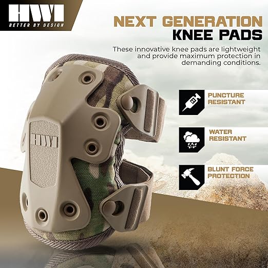 HWI Gear Next Generation Knee Pad for Protection: Combat, Mechanics, Construction, Hunting, Landscaping, Outdoor Survival, Heavy Duty Industrial Grade, Adjustable