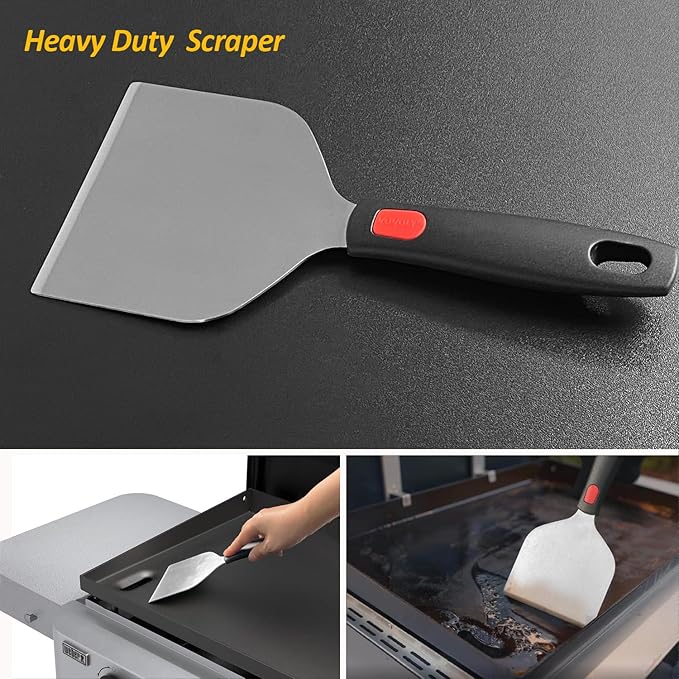 Vovoly Wide Griddle Scraper, 4.3?쐘4.3'' Smashed Burger Scraper Grill Scraper Spatula Burger Turner - Full Tang Silicon Handle Professional Grade Grill Accessories, Knife Grade Stainless Steel