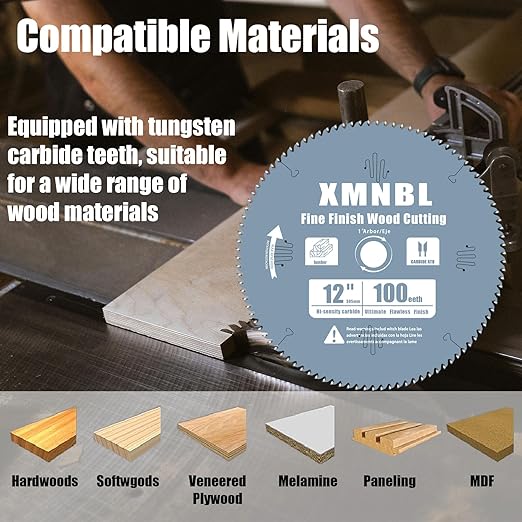 12 Inch Miter Cutting Saw Blades 100 Tooth,Compatible with DEWALT 12 Inch Miter Saw,Replace for Diablo D12100X Fine Finish Ultra Sharp Carbide Blade,Wood Fine Finish Cutting 1" Arbor Longer Life 5X
