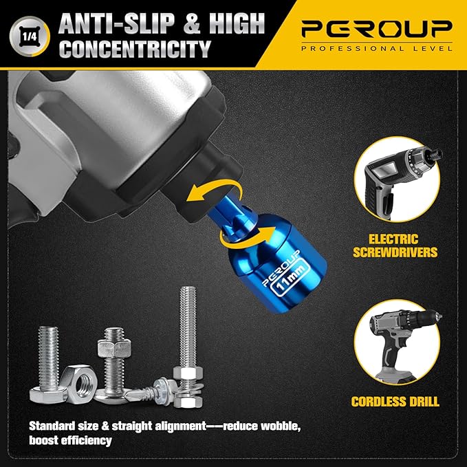 9 PCS Impact Magnetic Nut Driver Set, Metric (5mm - 12mm) Impact Driver Bit Set, 1/4 Inch Hex Shank Drill Socket Set, Nut Driver Set For Impact Drill